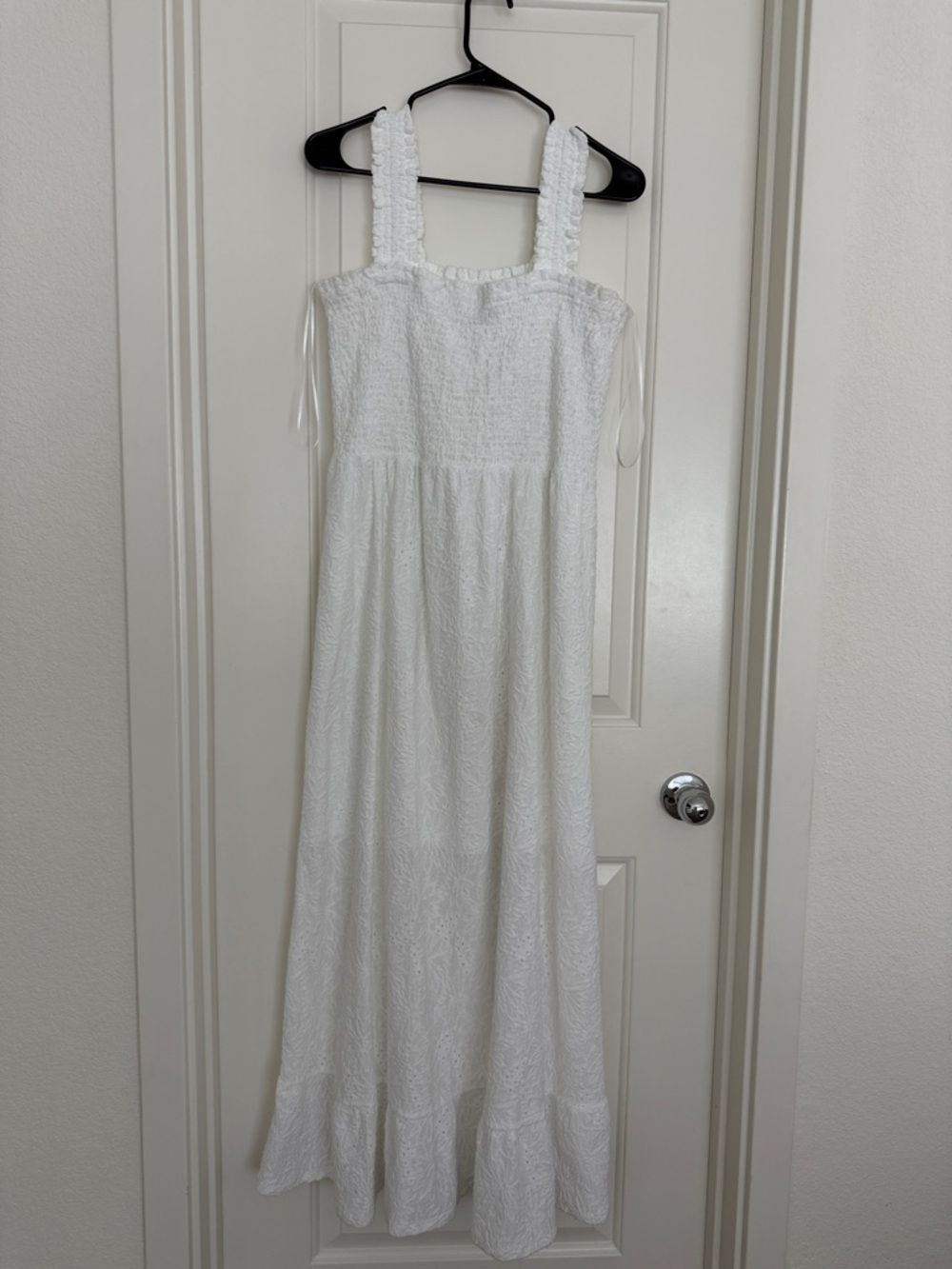 Michael Kors White Smocked Top with Ruffled Trim